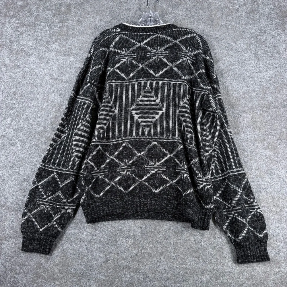 New Era Sweaters Men's M Black White Geometric Knit Pullover Crewneck Made USA